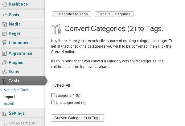 Wordpress, convertire tag e categorie
