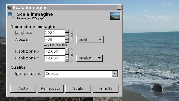 GIMP Scala Immagine