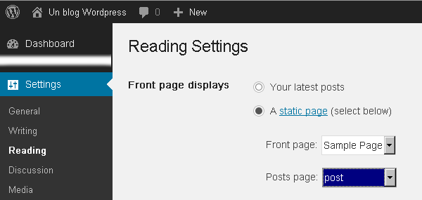 Wordpress Home Page Statica