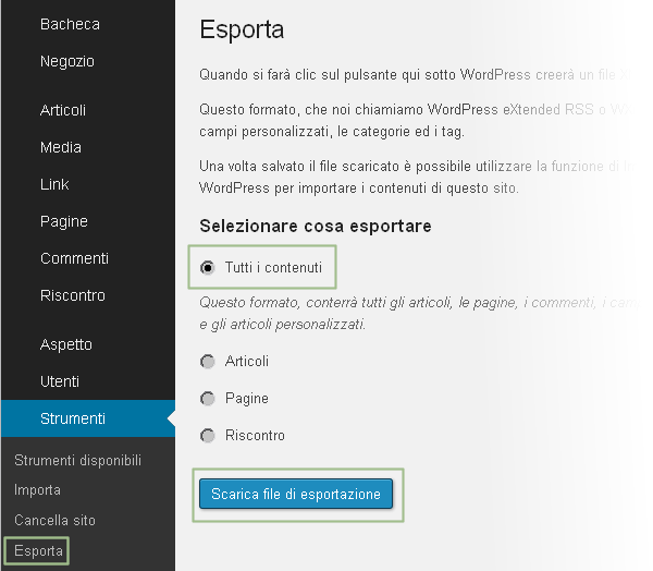 Wordpress-com Esporta WXR