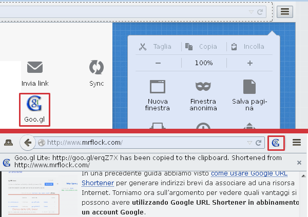 Google URL Shortener in Firefox