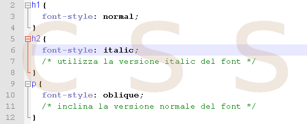 CSS corsivo font-style